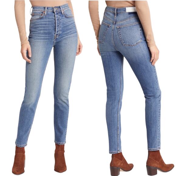 RE/DONE 90s Jeans Ultra High Rise Skinny Button Fly Denim Pants 32R Western Blue - Picture 2 of 16